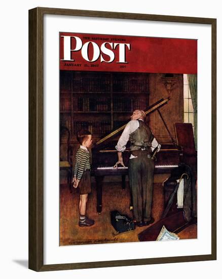 "Piano Tuner" Saturday Evening Post Cover, January 11,1947-Norman Rockwell-Framed Giclee Print