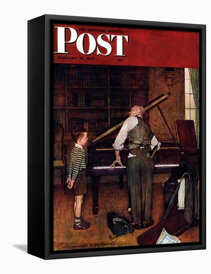 "Piano Tuner" Saturday Evening Post Cover, January 11,1947-Norman Rockwell-Framed Stretched Canvas