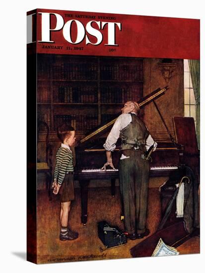 "Piano Tuner" Saturday Evening Post Cover, January 11,1947-Norman Rockwell-Stretched Canvas