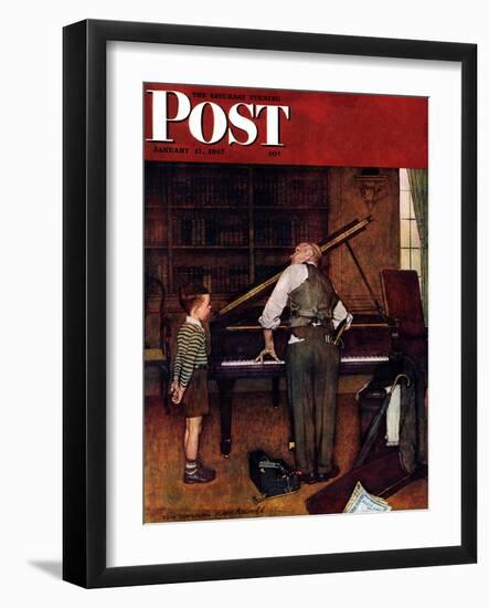 "Piano Tuner" Saturday Evening Post Cover, January 11,1947-Norman Rockwell-Framed Premium Giclee Print