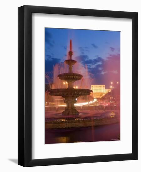 Piata Unirii Fountain and Palace of Parliament, Bucharest, Piata Unirii, Romania-Gavin Hellier-Framed Photographic Print