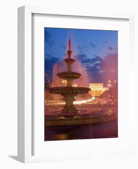 Piata Unirii Fountain and Palace of Parliament, Bucharest, Piata Unirii, Romania-Gavin Hellier-Framed Photographic Print