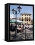 Piazza and Cafe, Menaggio, Lake Como, Lombardy, Italy, Europe-Frank Fell-Framed Stretched Canvas