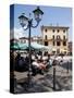 Piazza and Cafe, Menaggio, Lake Como, Lombardy, Italy, Europe-Frank Fell-Stretched Canvas