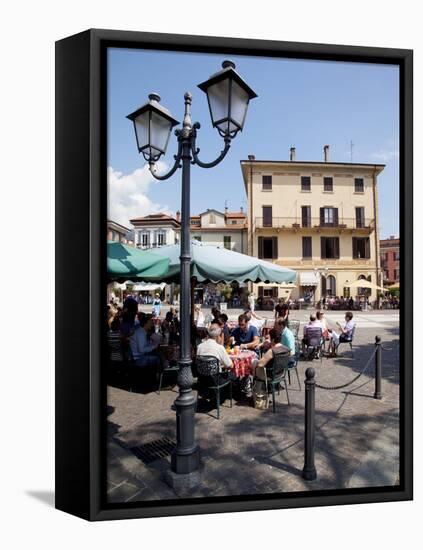 Piazza and Cafe, Menaggio, Lake Como, Lombardy, Italy, Europe-Frank Fell-Framed Stretched Canvas