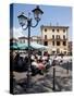 Piazza and Cafe, Menaggio, Lake Como, Lombardy, Italy, Europe-Frank Fell-Stretched Canvas