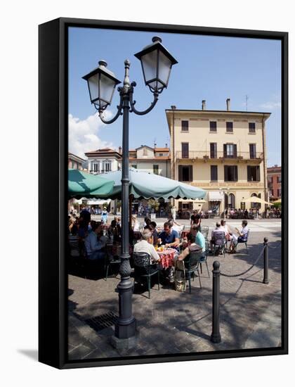 Piazza and Cafe, Menaggio, Lake Como, Lombardy, Italy, Europe-Frank Fell-Framed Stretched Canvas