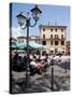 Piazza and Cafe, Menaggio, Lake Como, Lombardy, Italy, Europe-Frank Fell-Stretched Canvas