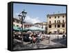 Piazza and Cafe, Menaggio, Lake Como, Lombardy, Italy, Europe-Frank Fell-Framed Stretched Canvas