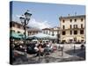 Piazza and Cafe, Menaggio, Lake Como, Lombardy, Italy, Europe-Frank Fell-Stretched Canvas