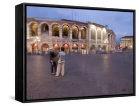 Piazza Bra, Roman Arena at Dusk, Verona, Veneto, Italy, Europe-Martin Child-Framed Stretched Canvas