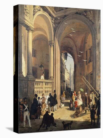 Piazza Dei Mercanti or the Transition from the Old Fish Merchants' Square, 1844-Angelo Inganni-Stretched Canvas