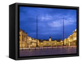 Piazza dell'Unita d'Italia in Trieste at blue hour-enricocacciafotografie-Framed Stretched Canvas