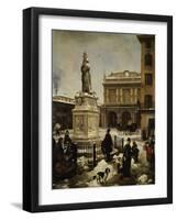 Piazza Della Loggia in Snow-Angelo Inganni-Framed Giclee Print