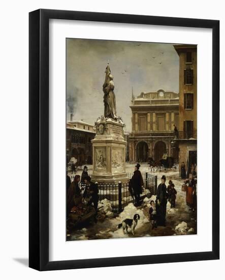 Piazza Della Loggia in Snow-Angelo Inganni-Framed Giclee Print