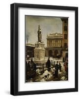 Piazza Della Loggia in Snow-Angelo Inganni-Framed Giclee Print