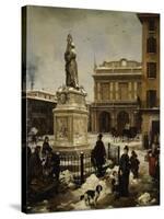 Piazza Della Loggia in Snow-Angelo Inganni-Stretched Canvas