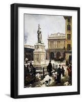 Piazza Della Loggia in the Snow in Brescia, 1879-Angelo Inganni-Framed Giclee Print