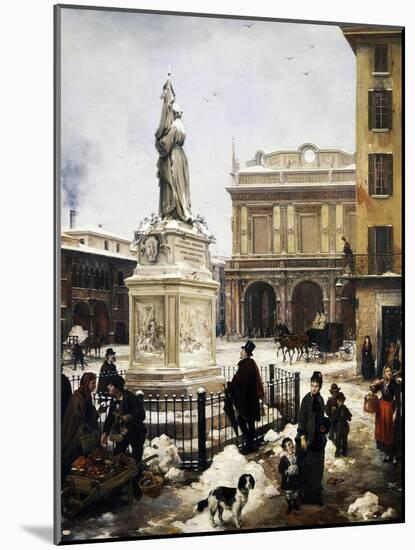 Piazza Della Loggia in the Snow in Brescia, 1879-Angelo Inganni-Mounted Giclee Print