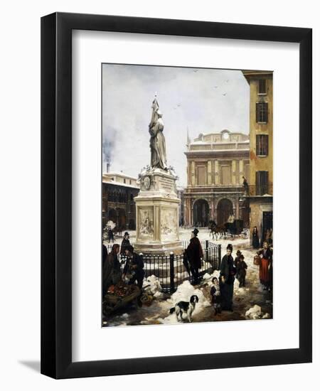 Piazza Della Loggia in the Snow in Brescia, 1879-Angelo Inganni-Framed Giclee Print