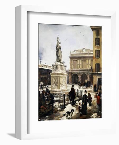 Piazza Della Loggia in the Snow in Brescia, 1879-Angelo Inganni-Framed Giclee Print