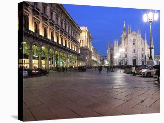 Piazza Duomo at Dusk, Milan, Lombardy, Italy, Europe-Vincenzo Lombardo-Stretched Canvas
