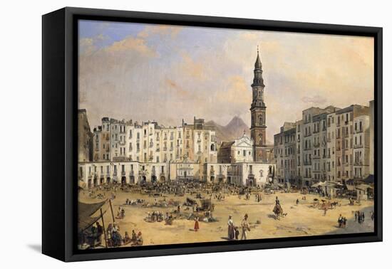 Piazza, Naples, Italy, Mid 19th Century-Jean-Auguste Bard-Framed Stretched Canvas