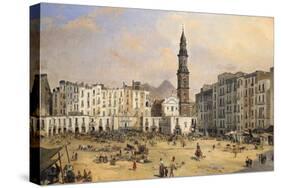 Piazza, Naples, Italy, Mid 19th Century-Jean-Auguste Bard-Stretched Canvas