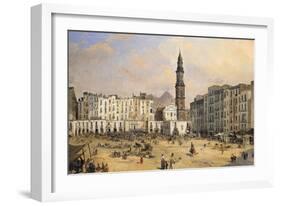 Piazza, Naples, Italy, Mid 19th Century-Jean-Auguste Bard-Framed Giclee Print