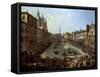 Piazza Navona in Rome Set under Water-Giovanni Paolo Pannini-Framed Stretched Canvas