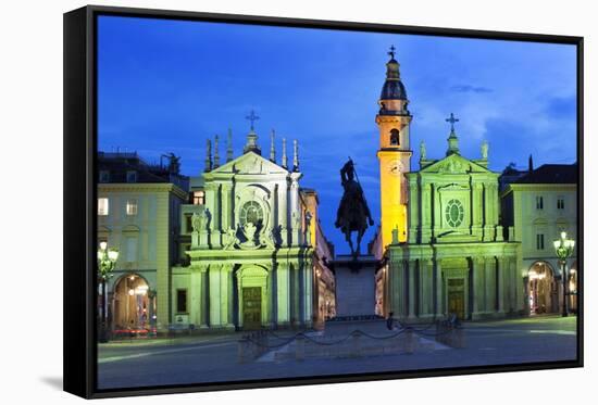 Piazza San Carlo as the Floodlights Come on at Dusk, Turin, Piedmont, Italy, Europe-Mark Sunderland-Framed Stretched Canvas