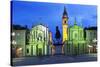 Piazza San Carlo as the Floodlights Come on at Dusk, Turin, Piedmont, Italy, Europe-Mark Sunderland-Stretched Canvas