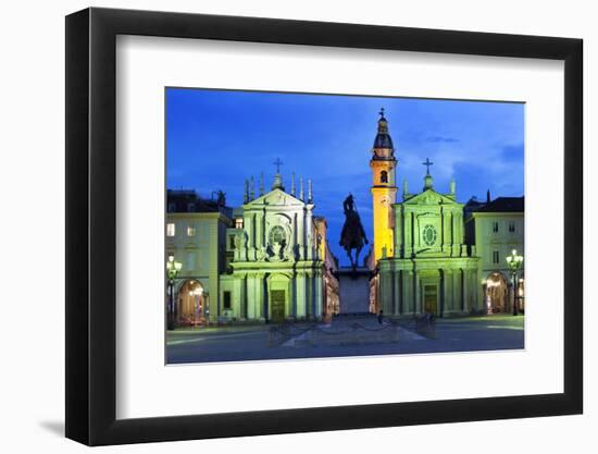 Piazza San Carlo as the Floodlights Come on at Dusk, Turin, Piedmont, Italy, Europe-Mark Sunderland-Framed Photographic Print
