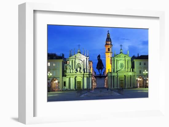 Piazza San Carlo as the Floodlights Come on at Dusk, Turin, Piedmont, Italy, Europe-Mark Sunderland-Framed Photographic Print