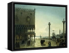 Piazza San Marco at Night-Friedrich Nerly Nehrlich-Framed Stretched Canvas
