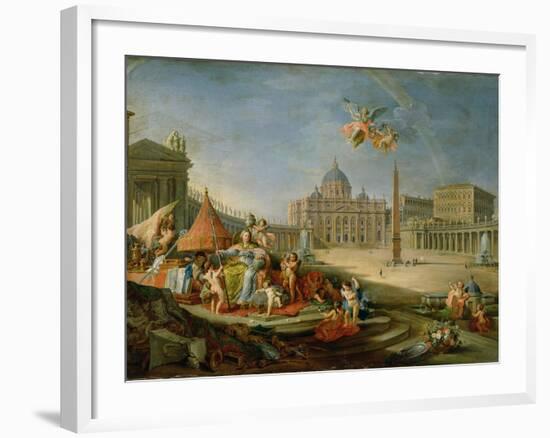 Piazza San Pietro, Rome with an Allegory of the Triumph of the Papacy, 1757-Giovanni Paolo Pannini-Framed Giclee Print