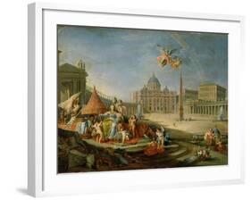 Piazza San Pietro, Rome with an Allegory of the Triumph of the Papacy, 1757-Giovanni Paolo Pannini-Framed Giclee Print