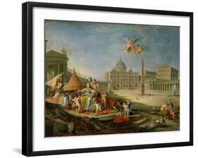 Piazza San Pietro, Rome with an Allegory of the Triumph of the Papacy, 1757-Giovanni Paolo Pannini-Framed Giclee Print