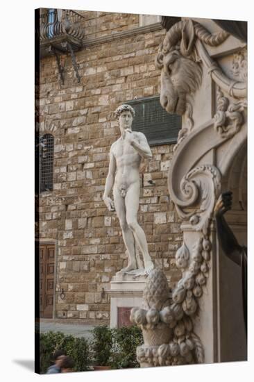 Piazza Signoria, Davide by Michelangelo-Guido Cozzi-Stretched Canvas