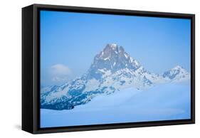 Pic Du Midi D'Ossau And Lac Gentau In Winter. Pyrenees National Park. Aquitaine. France-Oscar Dominguez-Framed Stretched Canvas