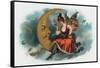 Picant Brand Cigar Box Label, Fairy Woman Smoking on the Moon-Lantern Press-Framed Stretched Canvas