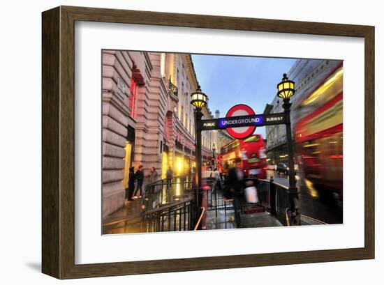 Piccadilly Circus Underground Station in Regent Street, London, South of England-null-Framed Art Print