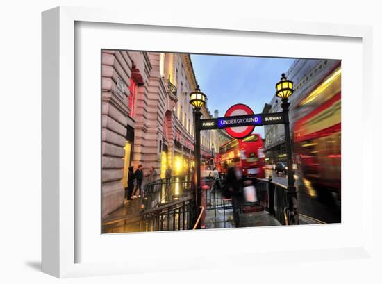 Piccadilly Circus Underground Station in Regent Street, London, South of England-null-Framed Art Print