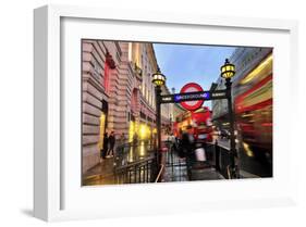 Piccadilly Circus Underground Station in Regent Street, London, South of England-null-Framed Art Print