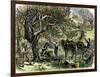 Picking Apples, a Farm Scene Near Pride's Bridge, Maine, c.1800-null-Framed Giclee Print