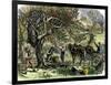 Picking Apples, a Farm Scene Near Pride's Bridge, Maine, c.1800-null-Framed Giclee Print