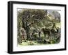 Picking Apples, a Farm Scene Near Pride's Bridge, Maine, c.1800-null-Framed Giclee Print