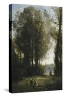 Picking Daisies-Jean-Baptiste-Camille Corot-Stretched Canvas
