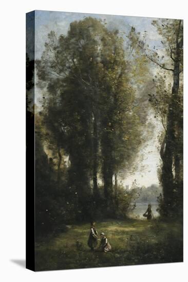 Picking Daisies-Jean-Baptiste-Camille Corot-Stretched Canvas
