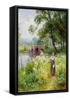Picking Flowers by the River-Ernest Walbourn-Framed Stretched Canvas